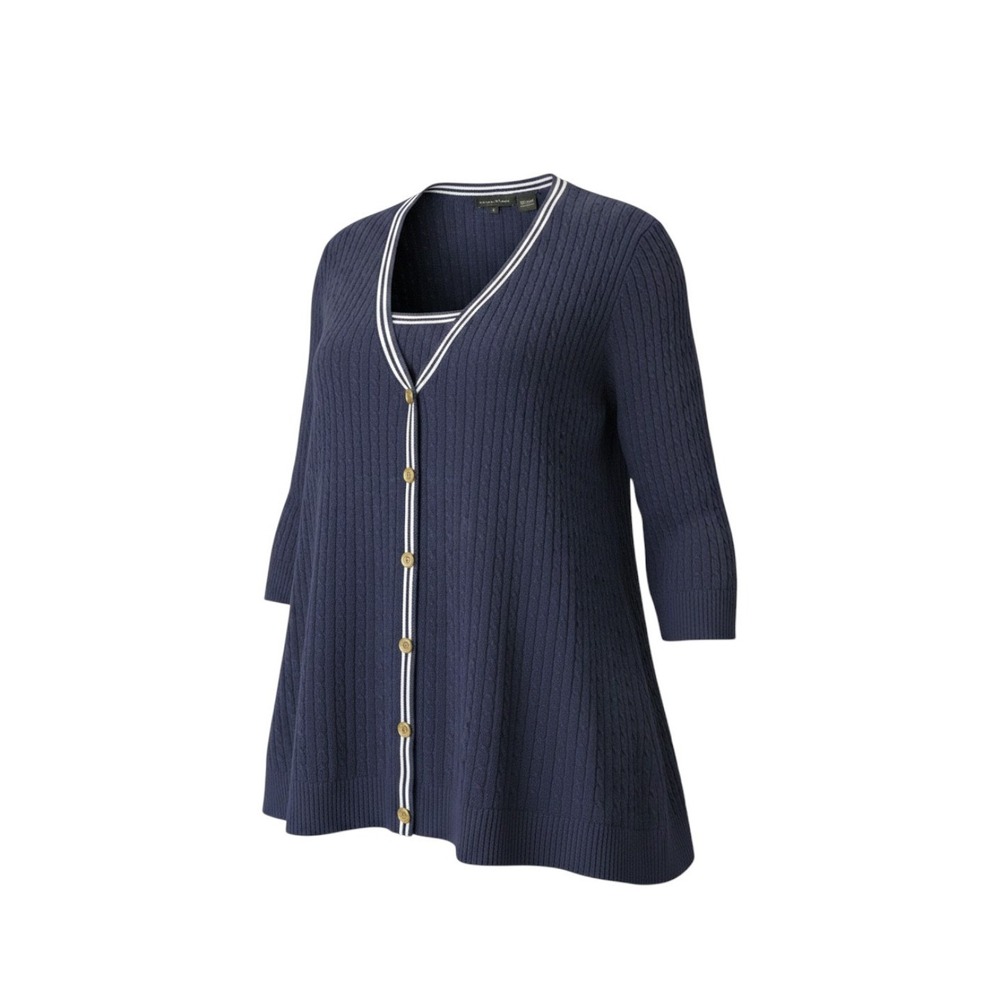 Jeanne Pierre Layered Look Sweater XL Navy Cotton Nautical Preppy Cable knit
